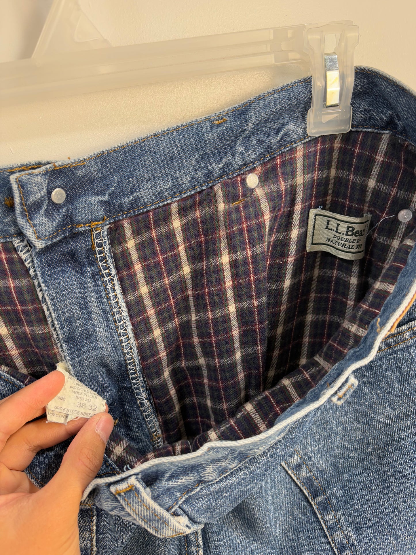 LL Bean Plaid Lined Jeans (38x32)