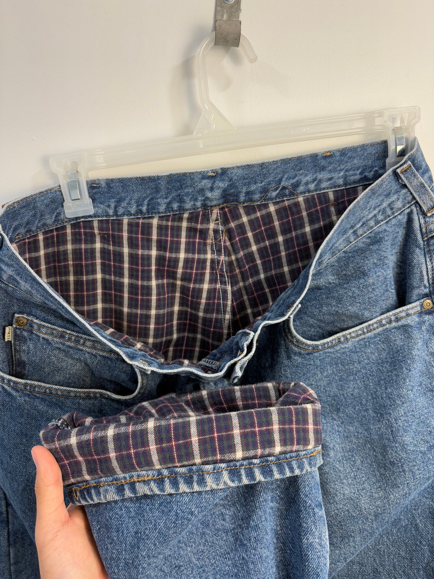 LL Bean Plaid Lined Jeans (38x32)